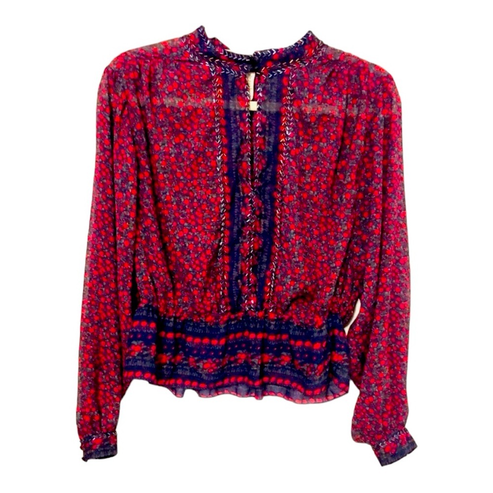 FREE PEOPLE studio 54 BOHO floral peasant blouse shirt sz SP gypset peplum ❤️